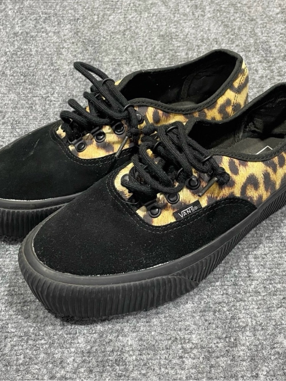Vans Black Sneakers with Leopard Print Accents